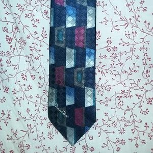 Oscar De La Renta Blue Magenta Squares Tie Silk
